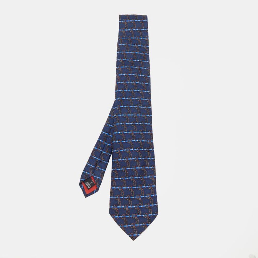 S.t. Dupont Vintage Blue Printed Silk Jacquard Tie